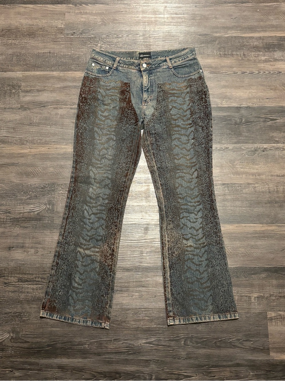 Patterned Wide-Leg Denim Jeans in Blue
